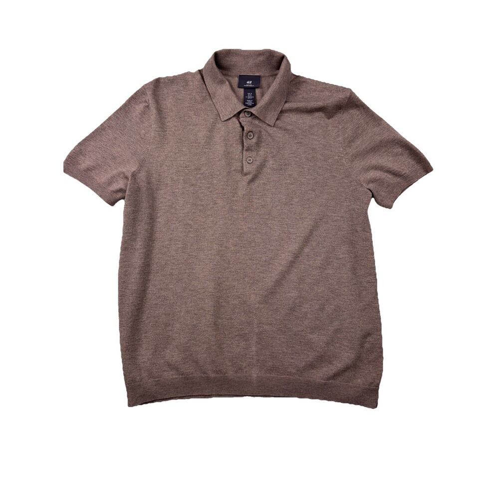 H&M Men’s Regular Fit Fine-Knit Polo Shirt Taupe Dark Beige Medium M